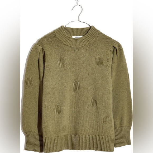 Madewell Eaton Dotted Puff Sleeve Cotton & Merino Yarn Pullover Sweater - Picture 4 of 8